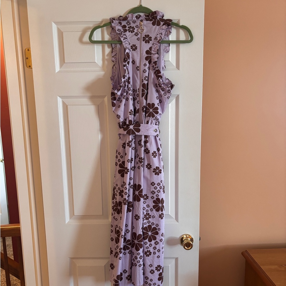 kate spade Lavender Floral Midi Dress with Brown Print